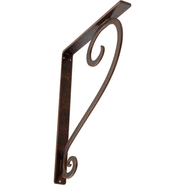 Ekena Millwork Edwards Wrought Iron Bracket, (Single center brace), Antiqued Copper 1 1/2"W x 12"D x 15"H BKTM01X12X15SEDACO - main
